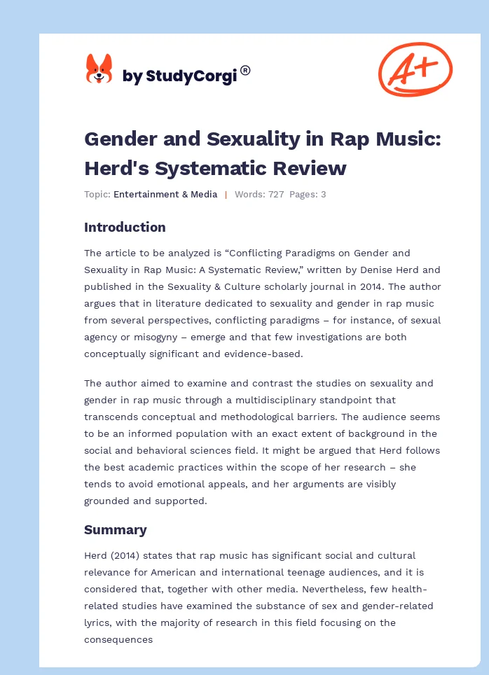 Gender and Sexuality in Rap Music: Herd's Systematic Review. Page 1