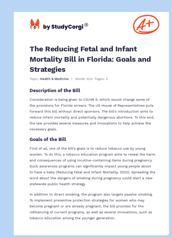 The Reducing Fetal and Infant Mortality Bill in Florida: Goals and Strategies. Page 1