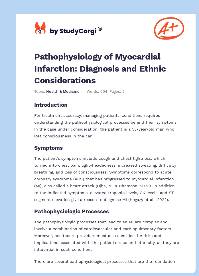 Pathophysiology of Myocardial Infarction: Diagnosis and Ethnic Considerations. Page 1