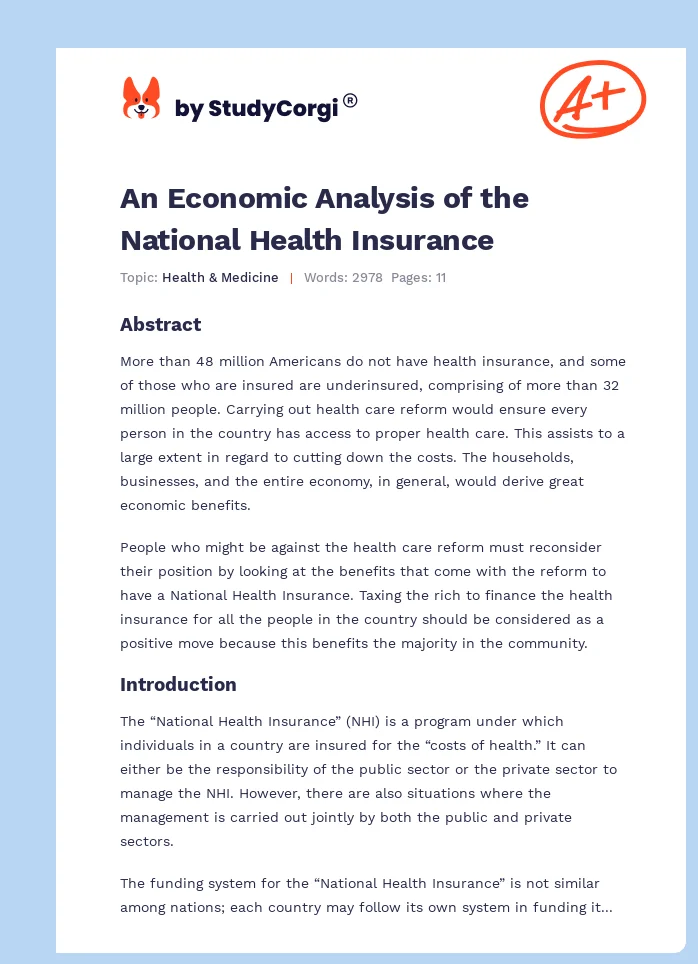 An Economic Analysis of the National Health Insurance. Page 1