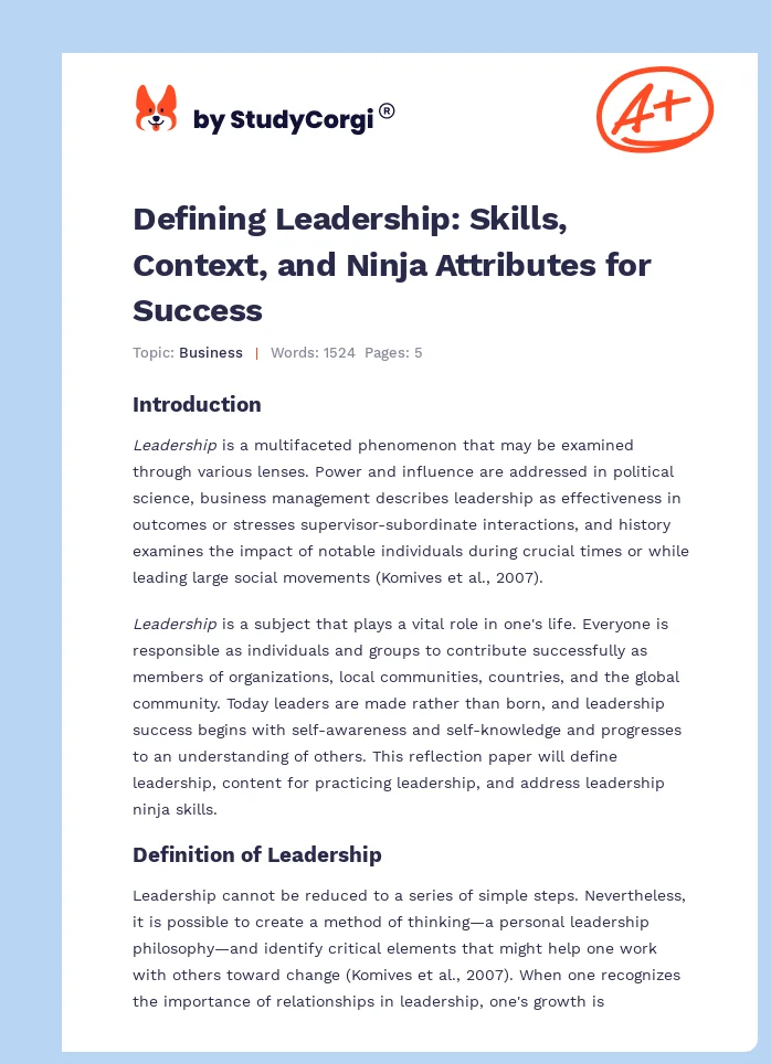 Defining Leadership: Skills, Context, and Ninja Attributes for Success. Page 1