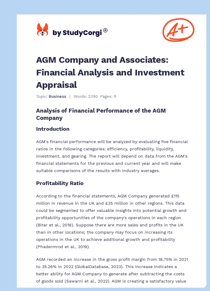 AGM Company and Associates: Financial Analysis and Investment Appraisal. Page 1