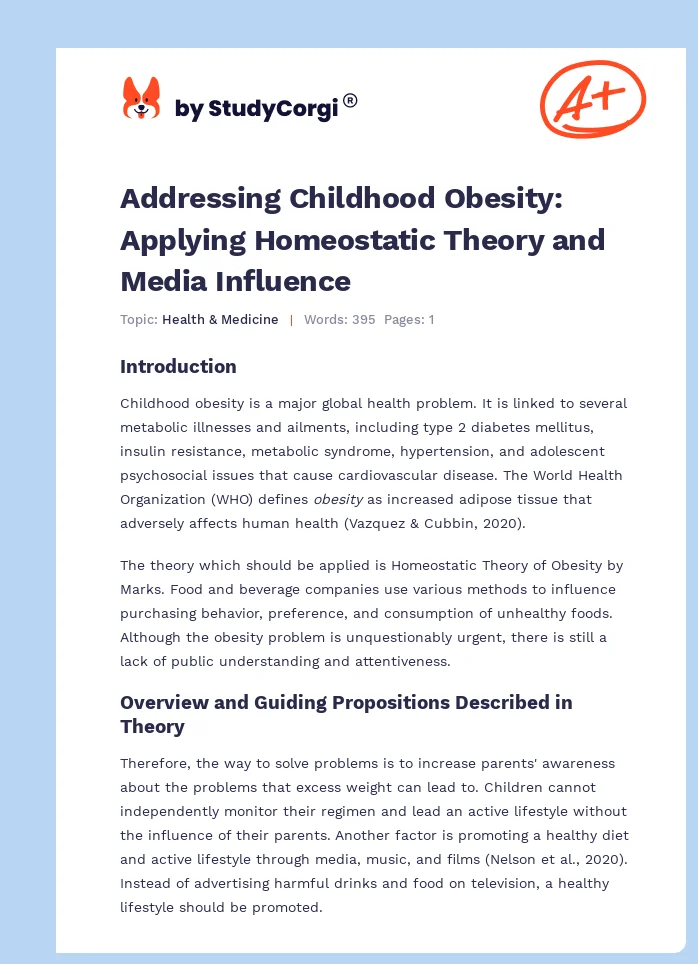 Addressing Childhood Obesity: Applying Homeostatic Theory and Media Influence. Page 1