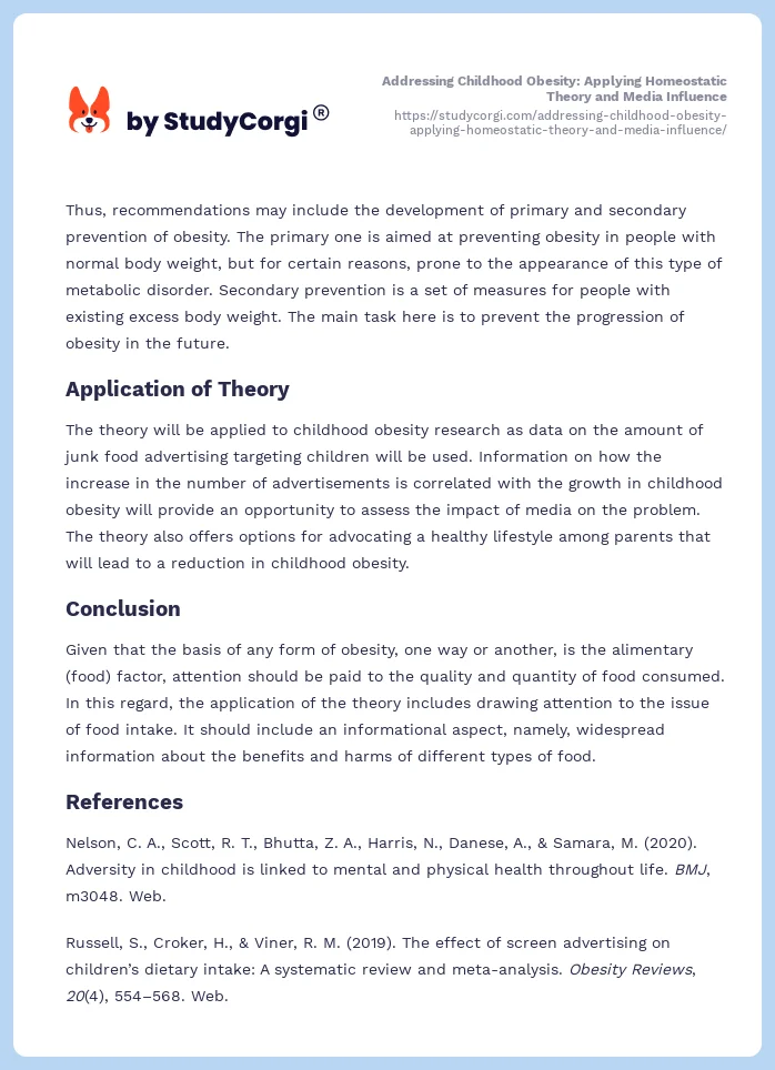 Addressing Childhood Obesity: Applying Homeostatic Theory and Media Influence. Page 2