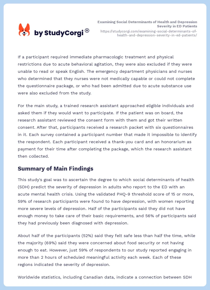 Examining Social Determinants of Health and Depression Severity in ED Patients. Page 2