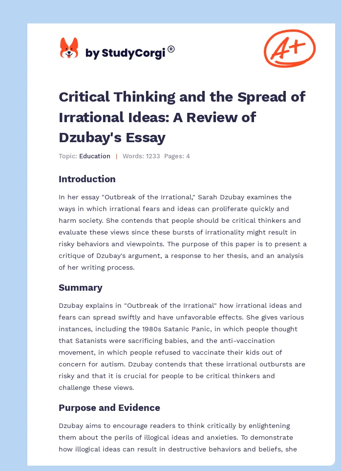 Critical Thinking and the Spread of Irrational Ideas: A Review of Dzubay's Essay. Page 1