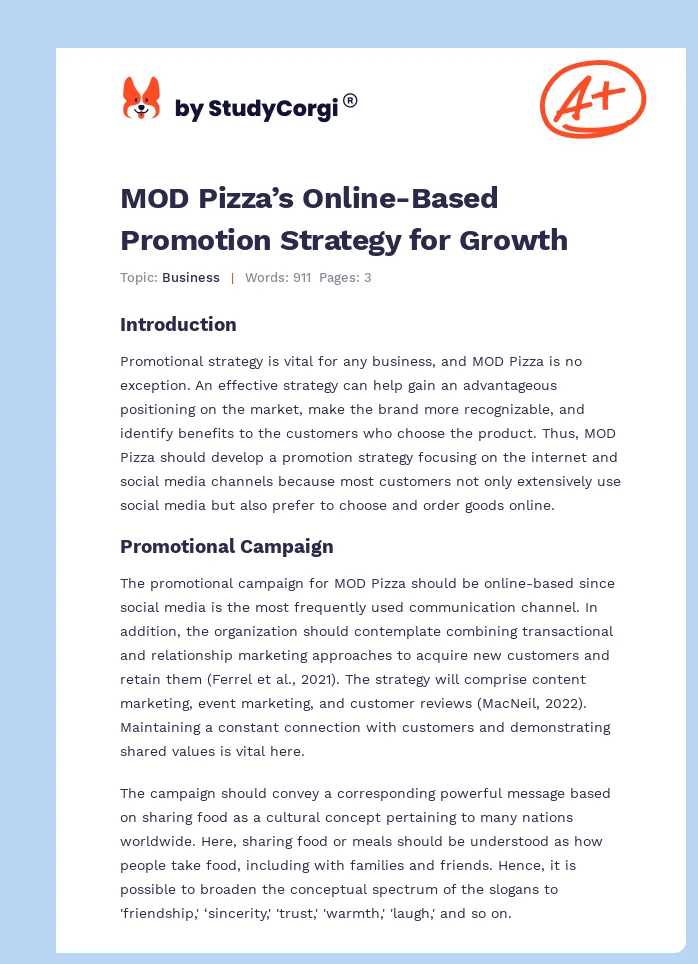 MOD Pizza’s Online-Based Promotion Strategy for Growth. Page 1