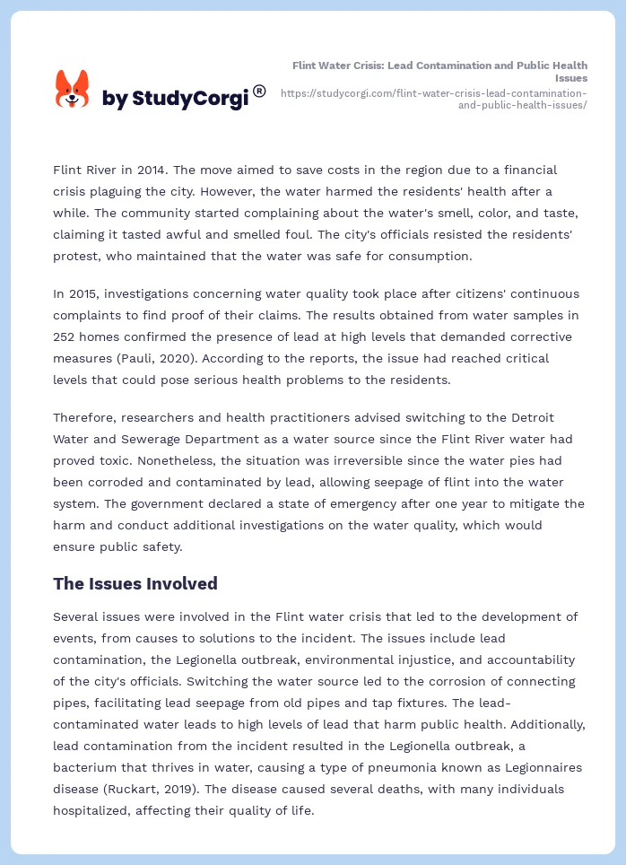 Flint Water Crisis: Lead Contamination and Public Health Issues. Page 2