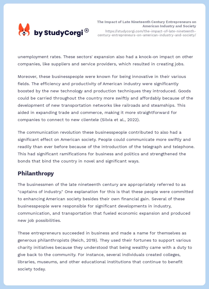 The Impact of Late Nineteenth Century Entrepreneurs on American Industry and Society. Page 2