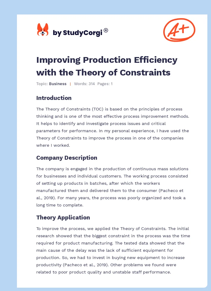 Improving Production Efficiency with the Theory of Constraints. Page 1