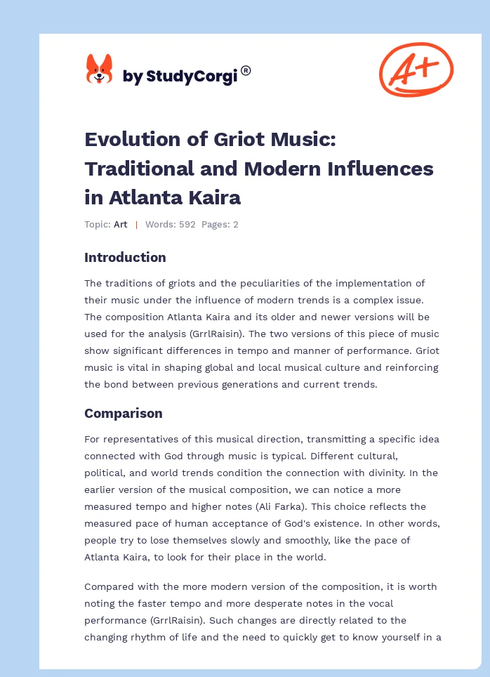 Evolution of Griot Music: Traditional and Modern Influences in Atlanta Kaira. Page 1