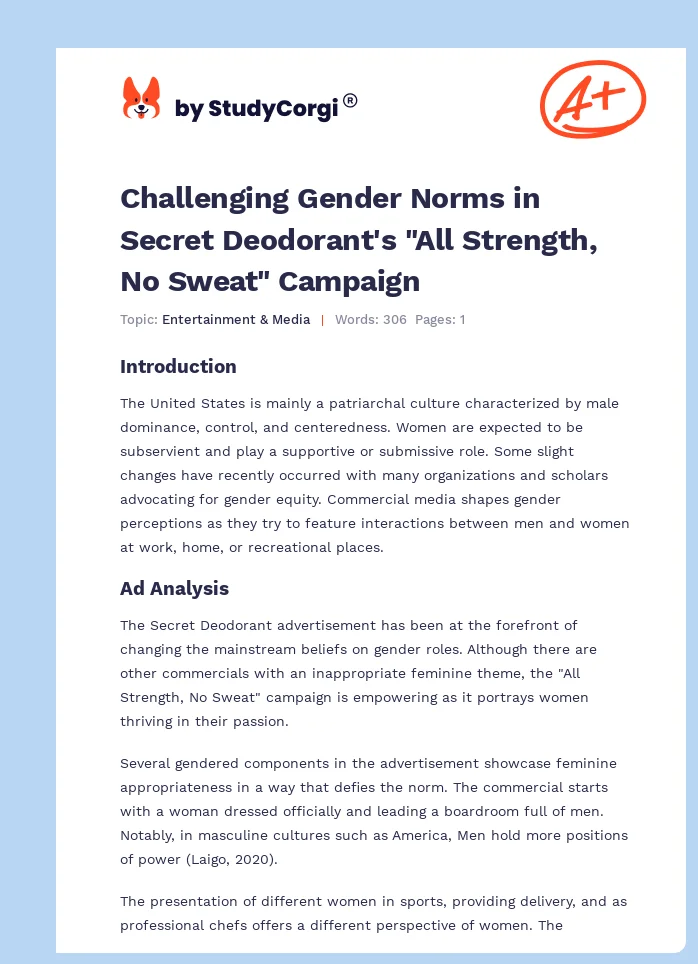 Challenging Gender Norms in Secret Deodorant's "All Strength, No Sweat" Campaign. Page 1