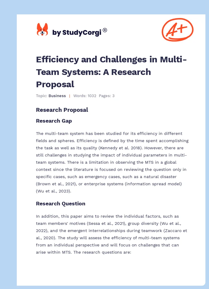 Efficiency and Challenges in Multi-Team Systems: A Research Proposal. Page 1