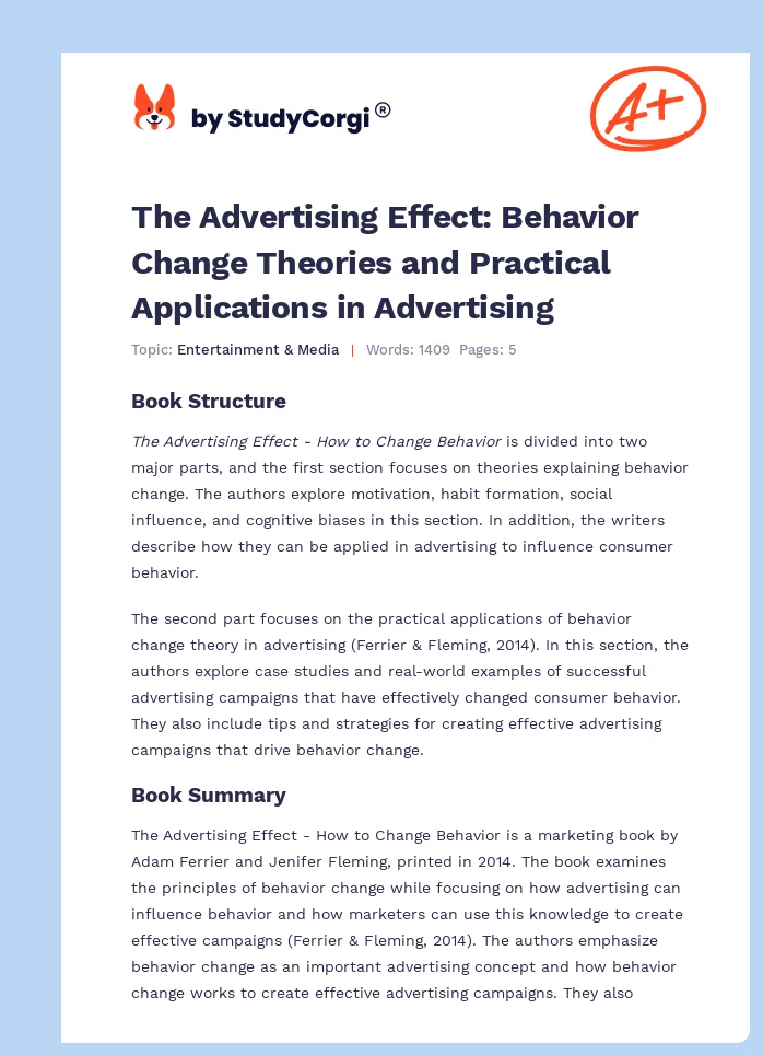 The Advertising Effect: Behavior Change Theories and Practical Applications in Advertising. Page 1