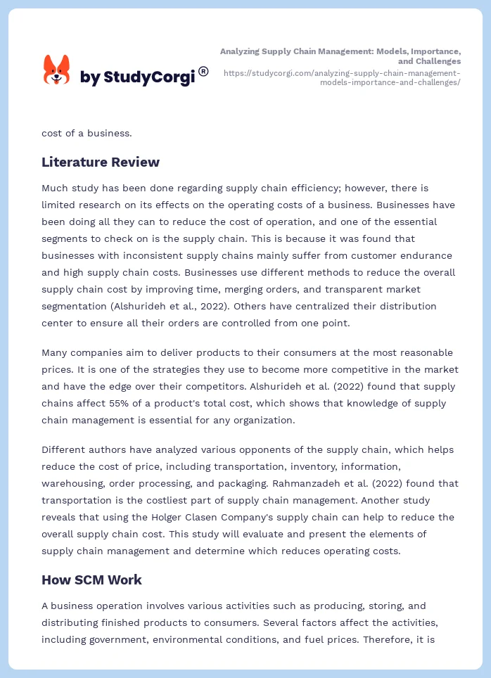 Analyzing Supply Chain Management: Models, Importance, and Challenges. Page 2