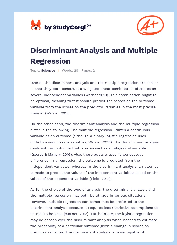 Discriminant Analysis and Multiple Regression. Page 1