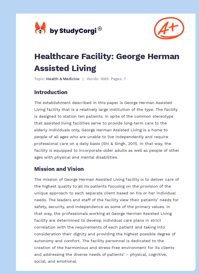 Healthcare Facility: George Herman Assisted Living. Page 1