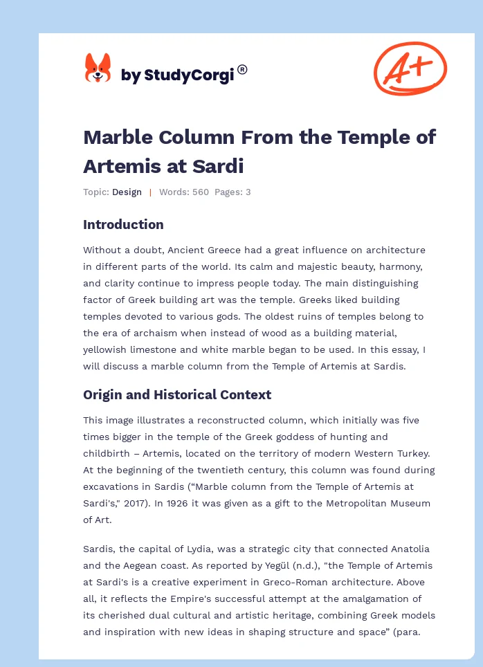 Marble Column From the Temple of Artemis at Sardi. Page 1