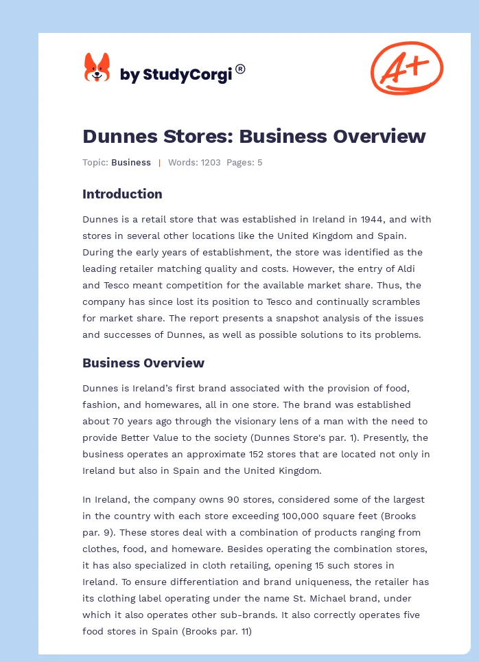 Dunnes Stores: Business Overview. Page 1