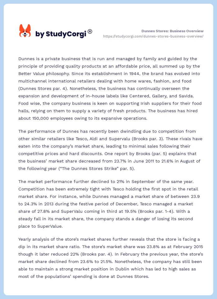 Dunnes Stores: Business Overview. Page 2