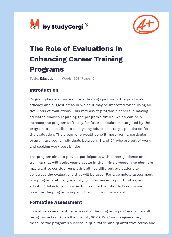 The Role of Evaluations in Enhancing Career Training Programs. Page 1