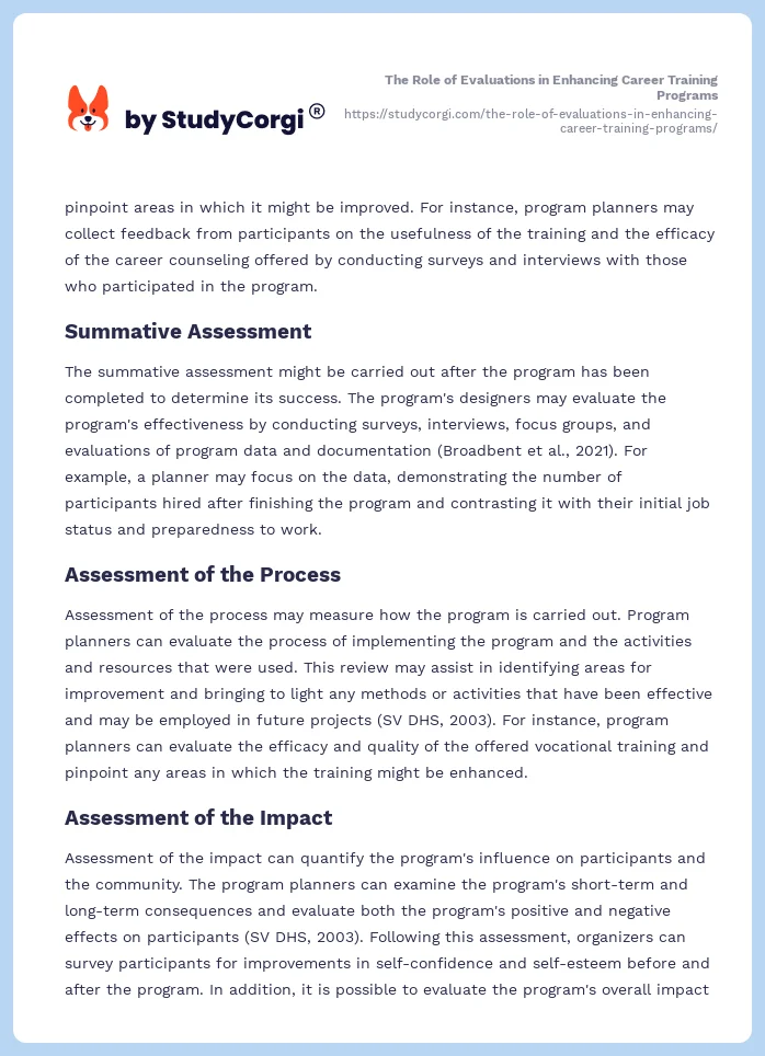 The Role of Evaluations in Enhancing Career Training Programs. Page 2