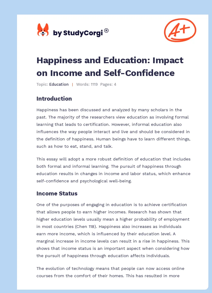 Happiness and Education: Impact on Income and Self-Confidence. Page 1