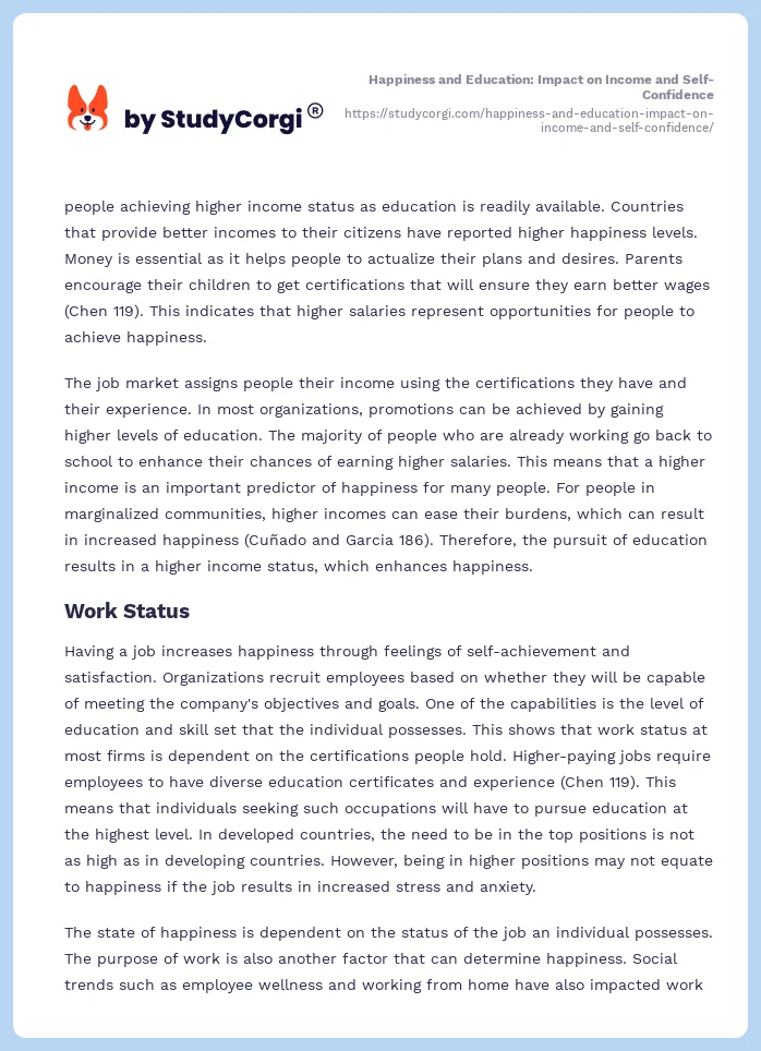 Happiness and Education: Impact on Income and Self-Confidence. Page 2