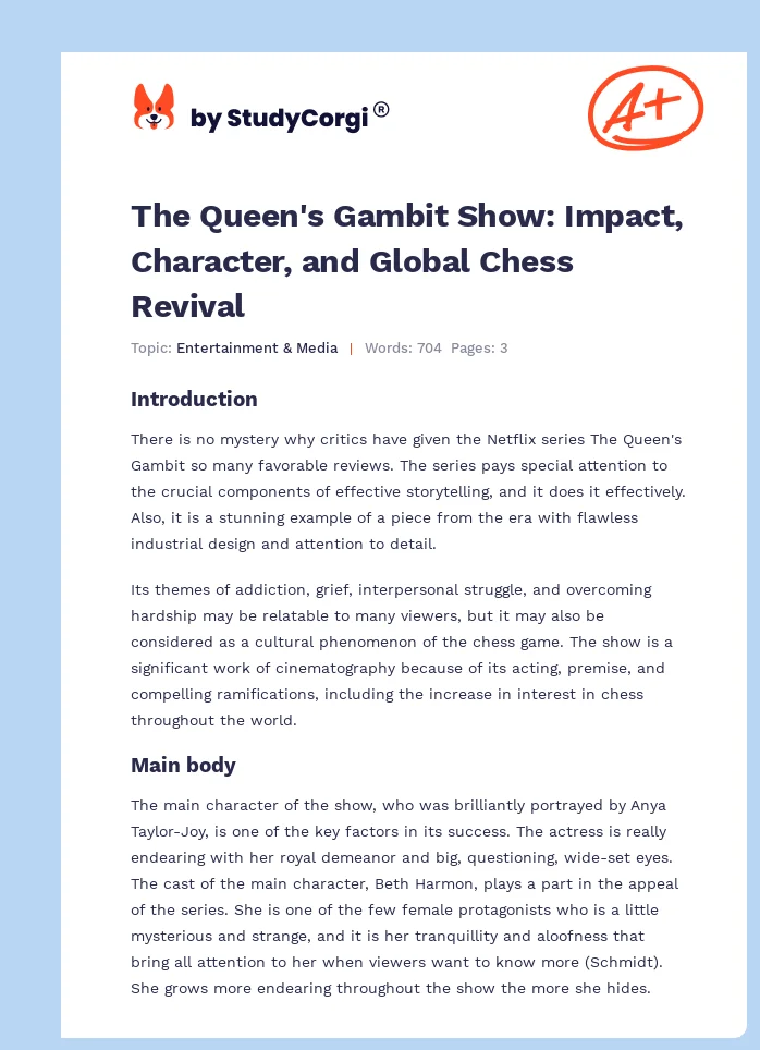 The Queen's Gambit Show: Impact, Character, and Global Chess Revival. Page 1