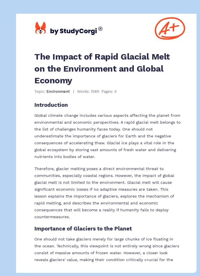 The Impact of Rapid Glacial Melt on the Environment and Global Economy. Page 1