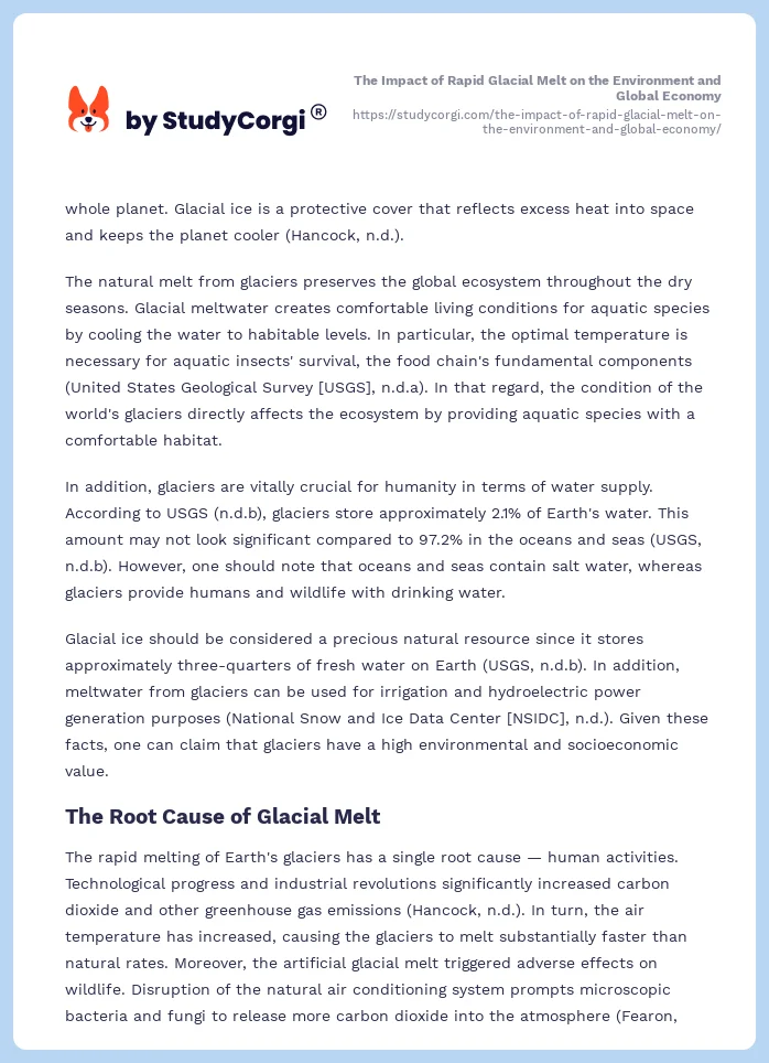 The Impact of Rapid Glacial Melt on the Environment and Global Economy. Page 2