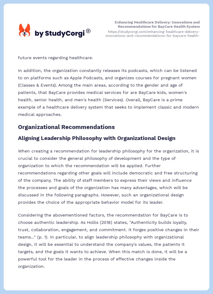 Enhancing Healthcare Delivery: Innovations and Recommendations for BayCare Health System. Page 2