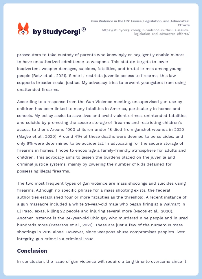 Gun Violence in the US: Issues, Legislation, and Advocates’ Efforts. Page 2