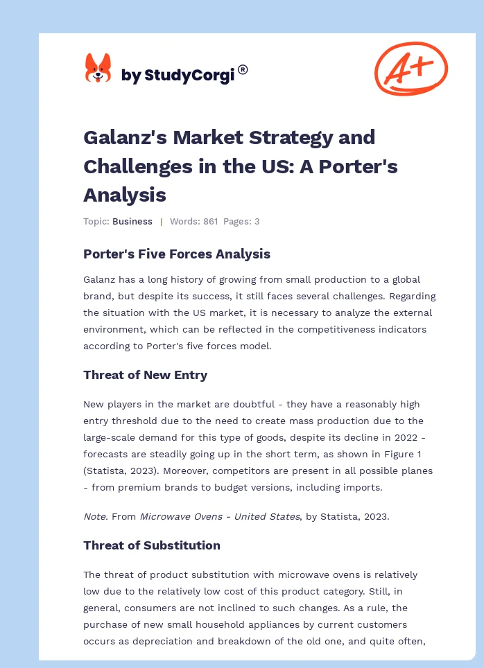 Galanz's Market Strategy and Challenges in the US: A Porter's Analysis. Page 1