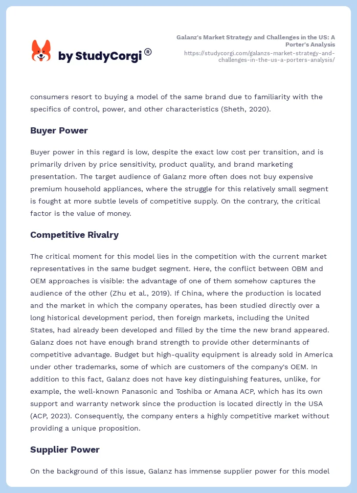 Galanz's Market Strategy and Challenges in the US: A Porter's Analysis. Page 2