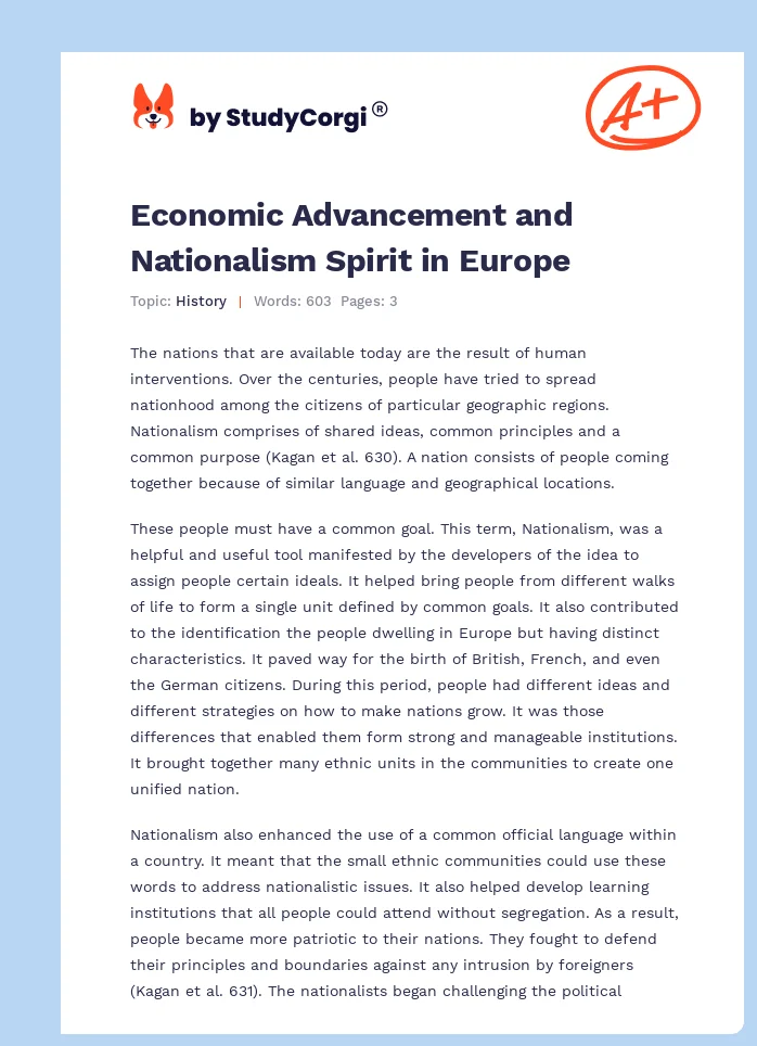 Economic Advancement and Nationalism Spirit in Europe. Page 1