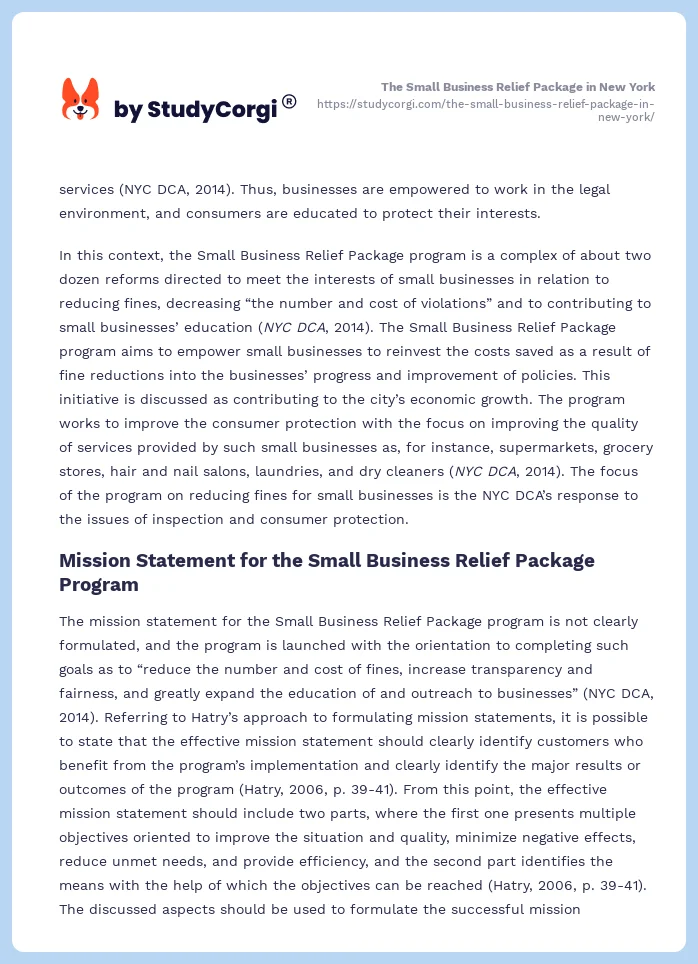 The Small Business Relief Package in New York. Page 2