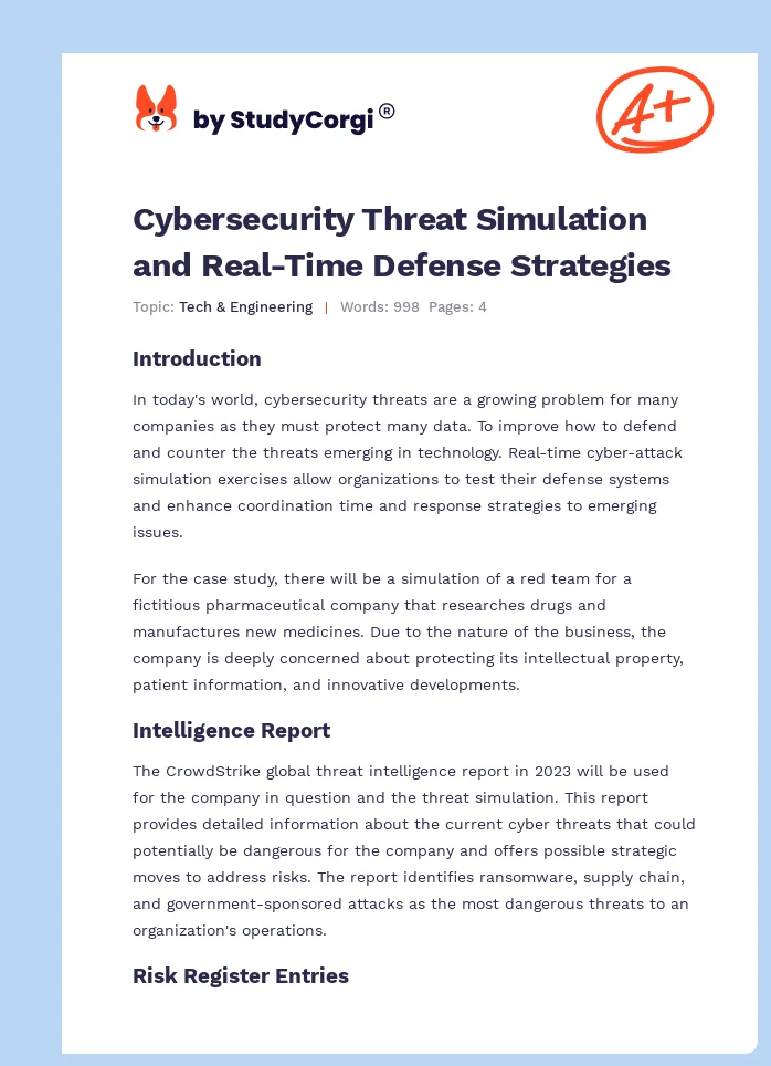 Cybersecurity Threat Simulation and Real-Time Defense Strategies. Page 1