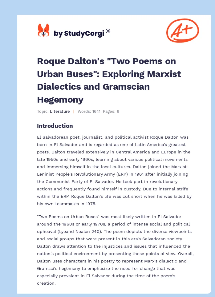 Roque Dalton's "Two Poems on Urban Buses": Exploring Marxist Dialectics and Gramscian Hegemony. Page 1