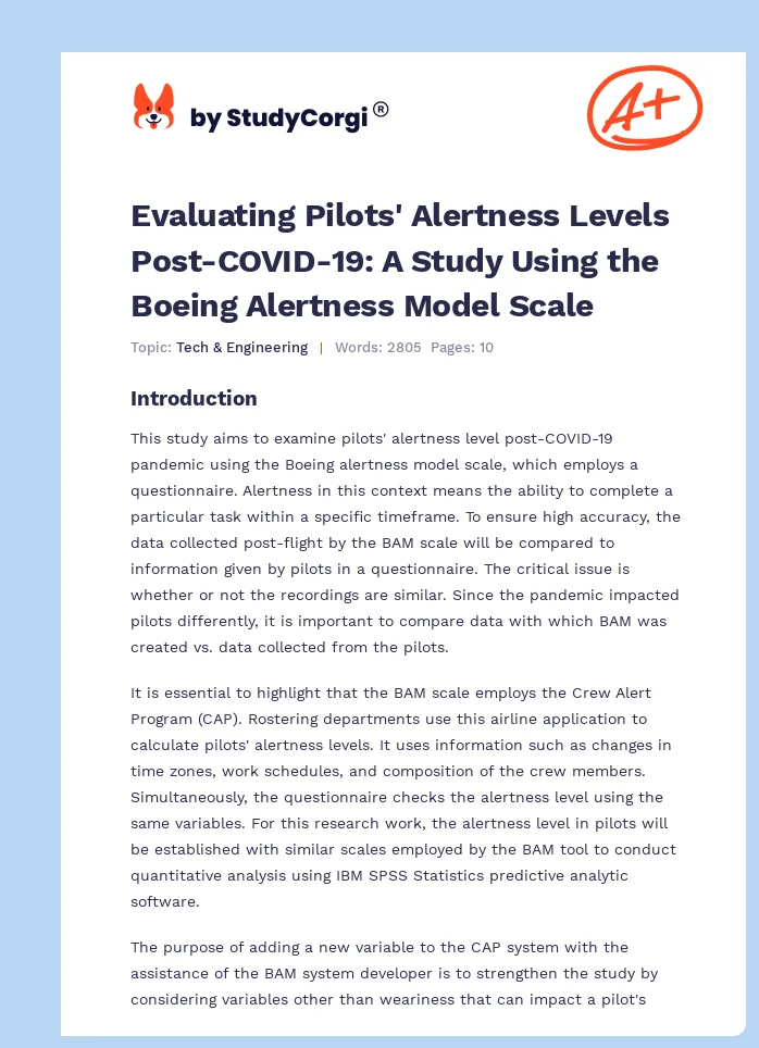 Evaluating Pilots' Alertness Levels Post-COVID-19: A Study Using the Boeing Alertness Model Scale. Page 1