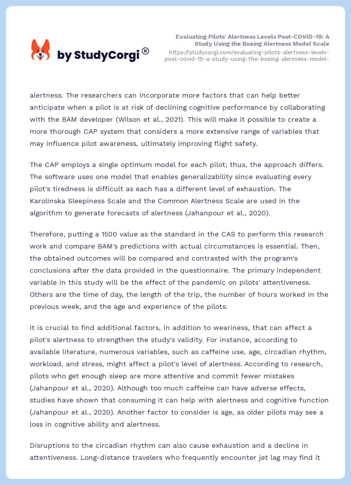 Evaluating Pilots' Alertness Levels Post-COVID-19: A Study Using the Boeing Alertness Model Scale. Page 2