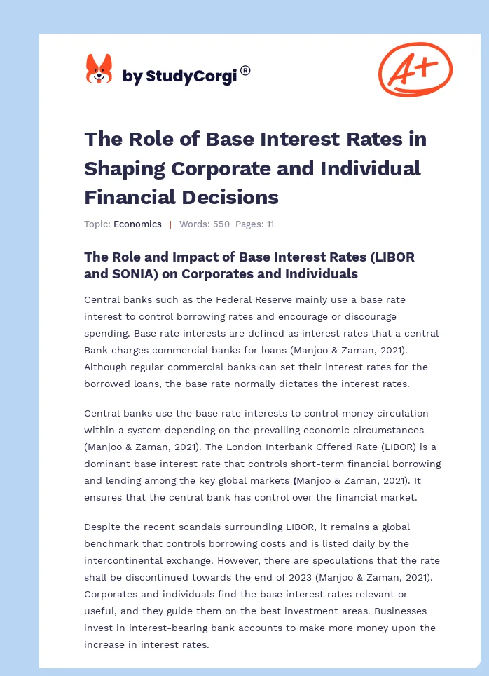 The Role of Base Interest Rates in Shaping Corporate and Individual Financial Decisions. Page 1