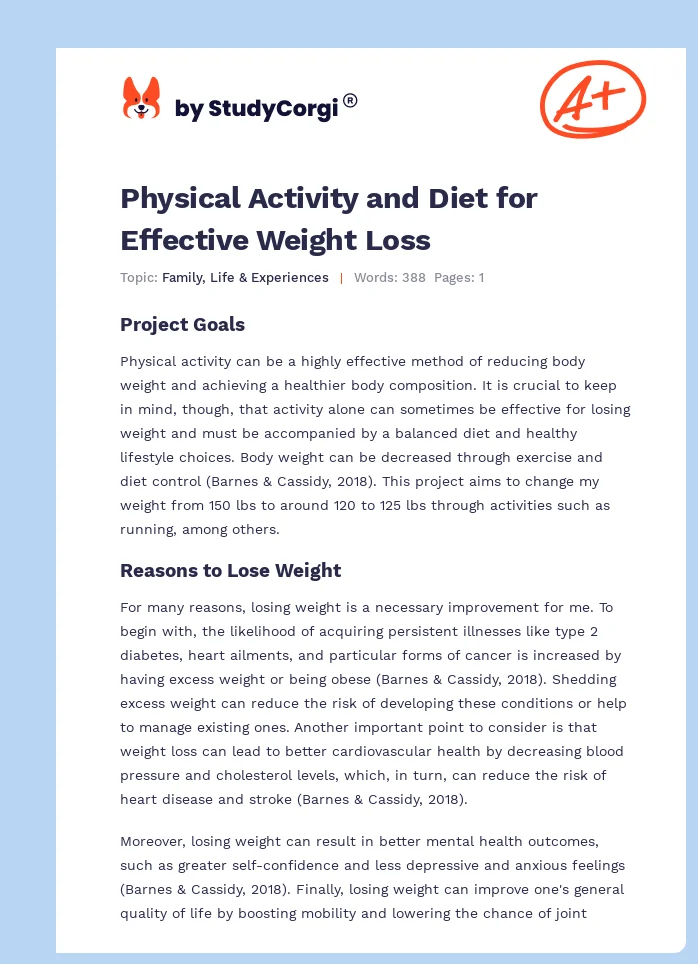 Physical Activity and Diet for Effective Weight Loss. Page 1