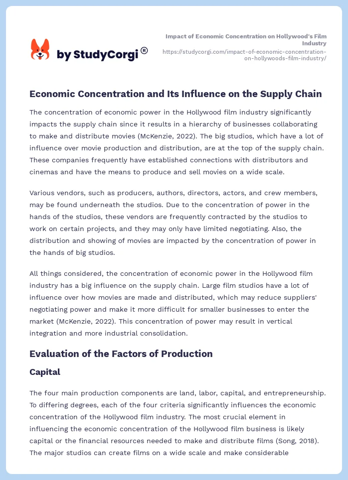 Impact of Economic Concentration on Hollywood's Film Industry. Page 2