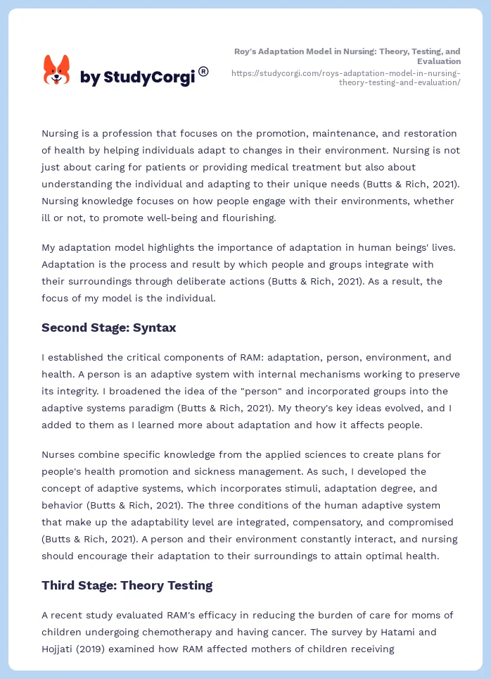 Roy's Adaptation Model in Nursing: Theory, Testing, and Evaluation. Page 2