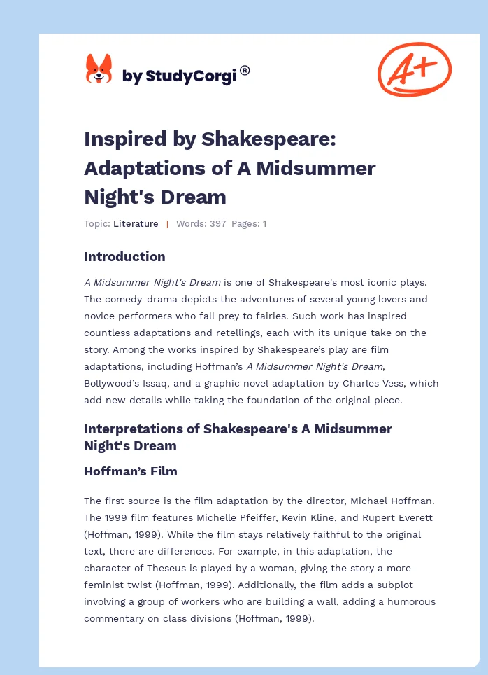 Inspired by Shakespeare: Adaptations of A Midsummer Night's Dream. Page 1