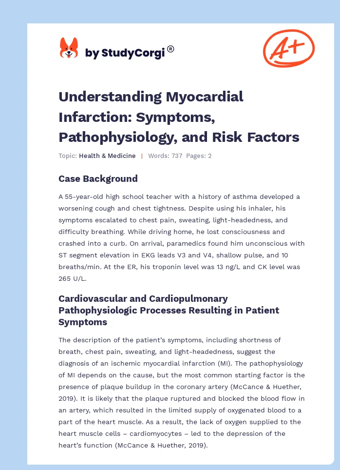 Understanding Myocardial Infarction: Symptoms, Pathophysiology, and Risk Factors. Page 1