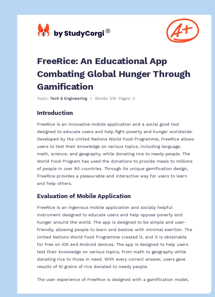 FreeRice: An Educational App Combating Global Hunger Through Gamification. Page 1