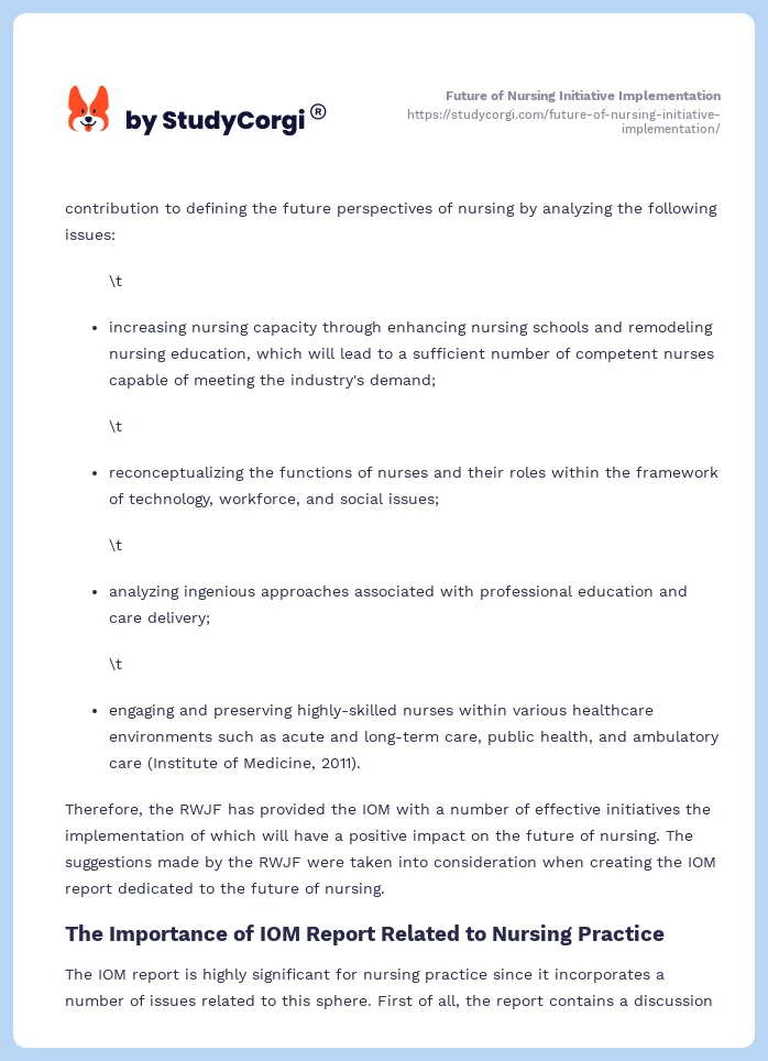 Future of Nursing Initiative Implementation. Page 2