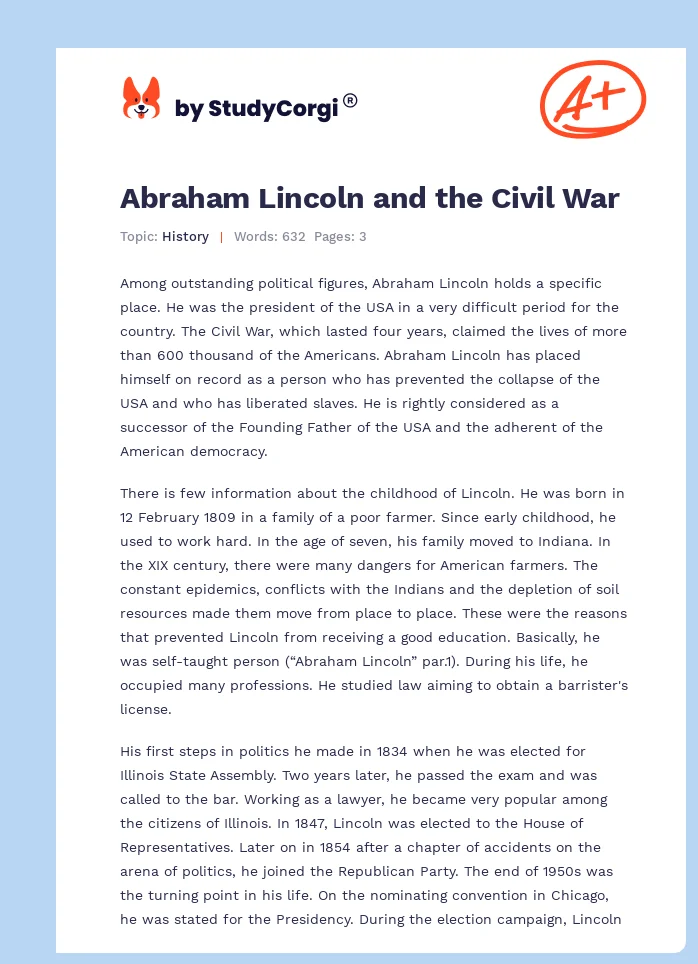 Abraham Lincoln and the Civil War. Page 1